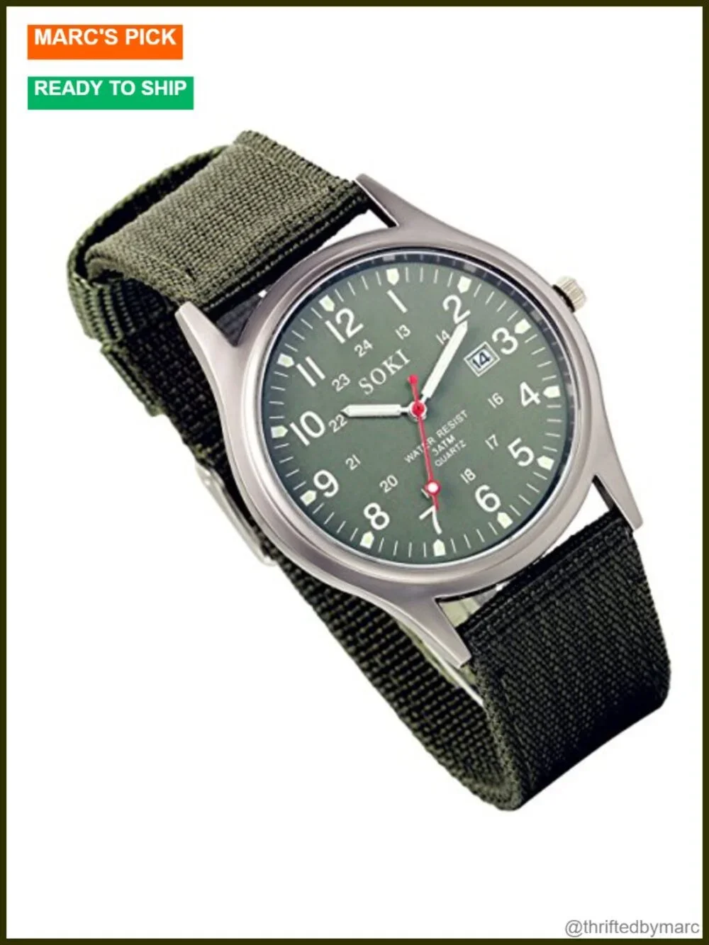 Military Style Quartz Watch with Nylon Band Luminous Hands